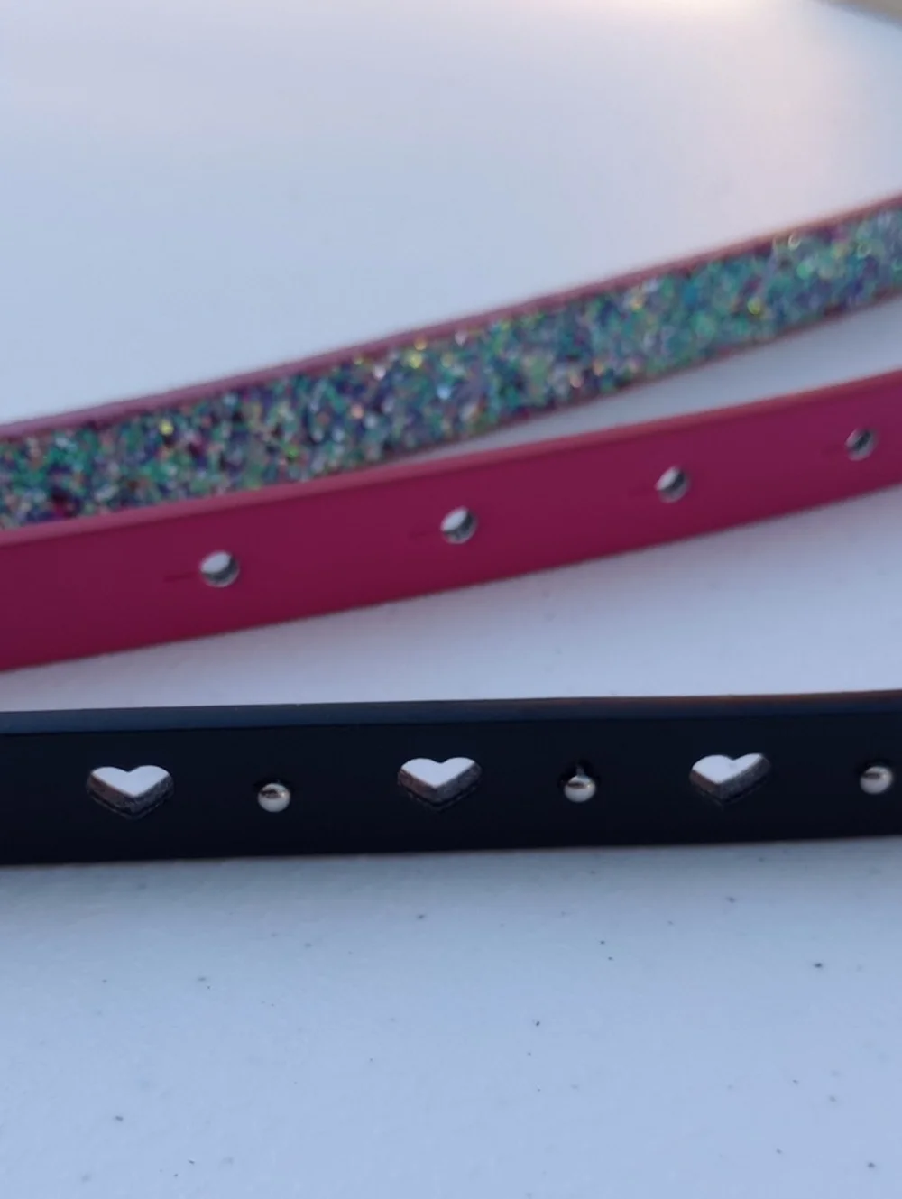Cat & Jack Pink Jeweled Heart Buckle + Black And Purple Belt Set 3 Belts Total